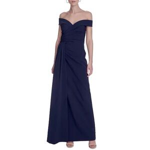 Eliza J Off The Shoulder Blue Crepe Gown Sweetheart Neckline Size 6
